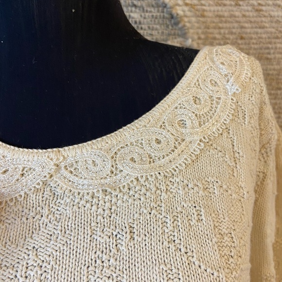 Vintage Petite Ways Off White Cream Short Sleeve Collared Sweater - Picture 16 of 16